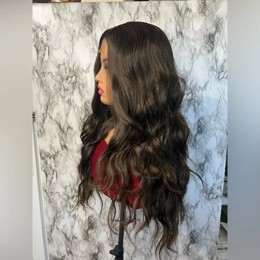 4 x 2 Front lace Closure Wavy Brown Wig  26 Inch
